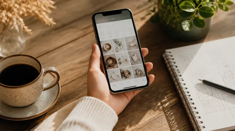 En person som tar en bild av en arbetsbänk med mobiltelefon