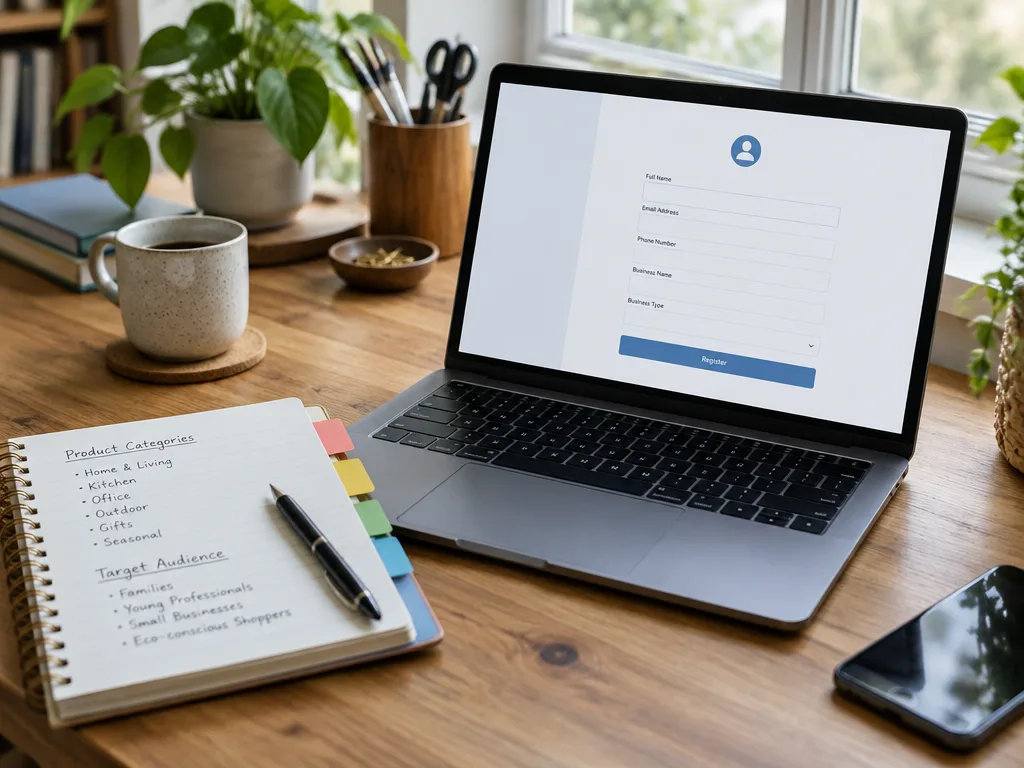 Skrivbord med laptop, anteckningsbok och färgade registerflikar för att sortera verksamhetens kategorier